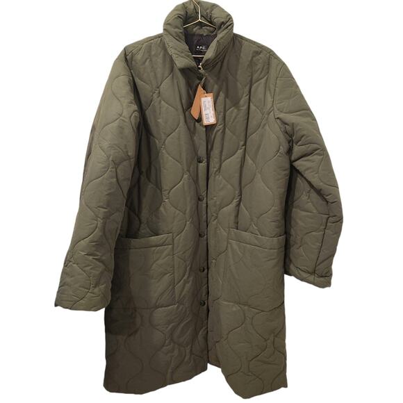 APC button front quilted green coat size XL - Picture 4 of 8